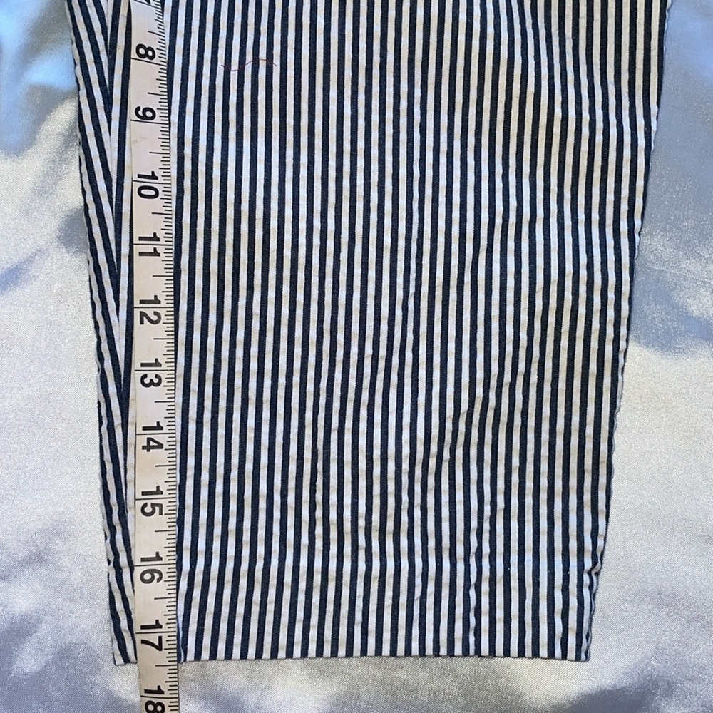 Sandro Navy White Stripe Seersucker Crop Capri Trouser Nautical Coastal Classic - Picture 9 of 12